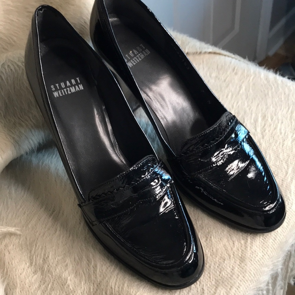 Stuart Weitzman black patent heel loafers size 7 narrow